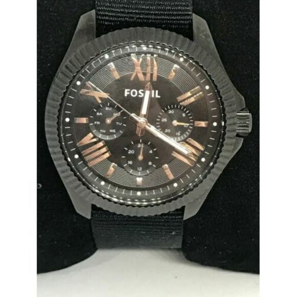 Fossil Am4591 Men's Black Strap Grey Stainless Steel Analog Quartz Watch Bb766 - Picture 1 of 9
